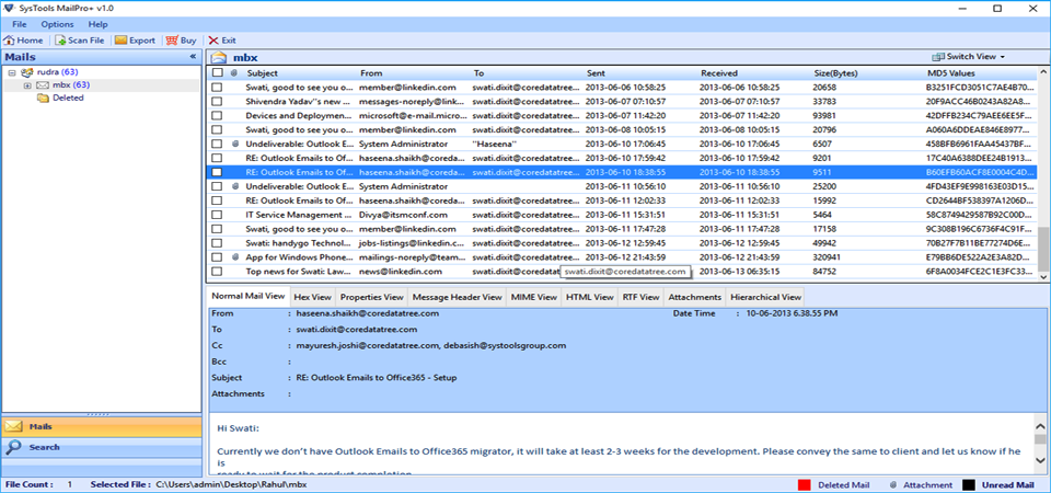 Export MBX to PSt