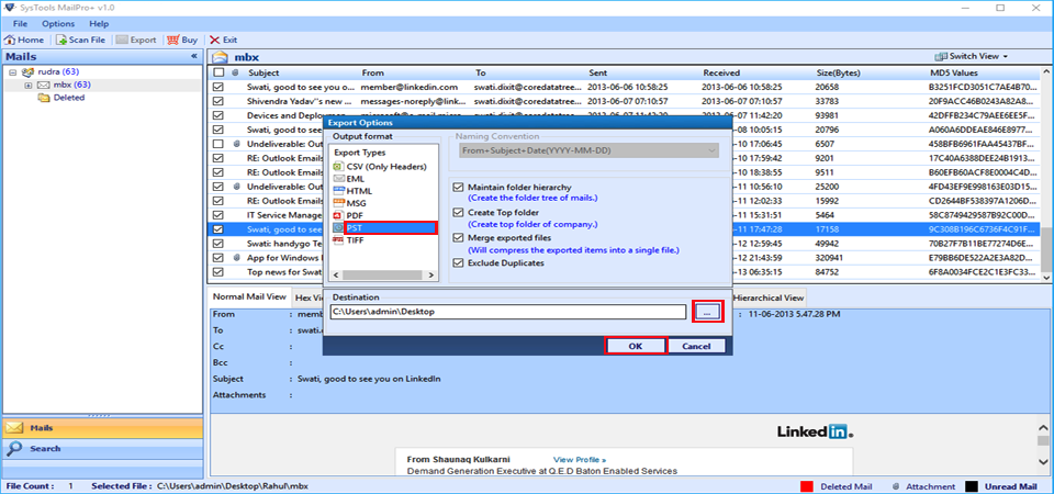 Export MBX Emails to PST